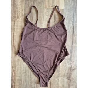 Skims scoop neck high leg one piece swimsuit suit in cocoa brown nwot 3X